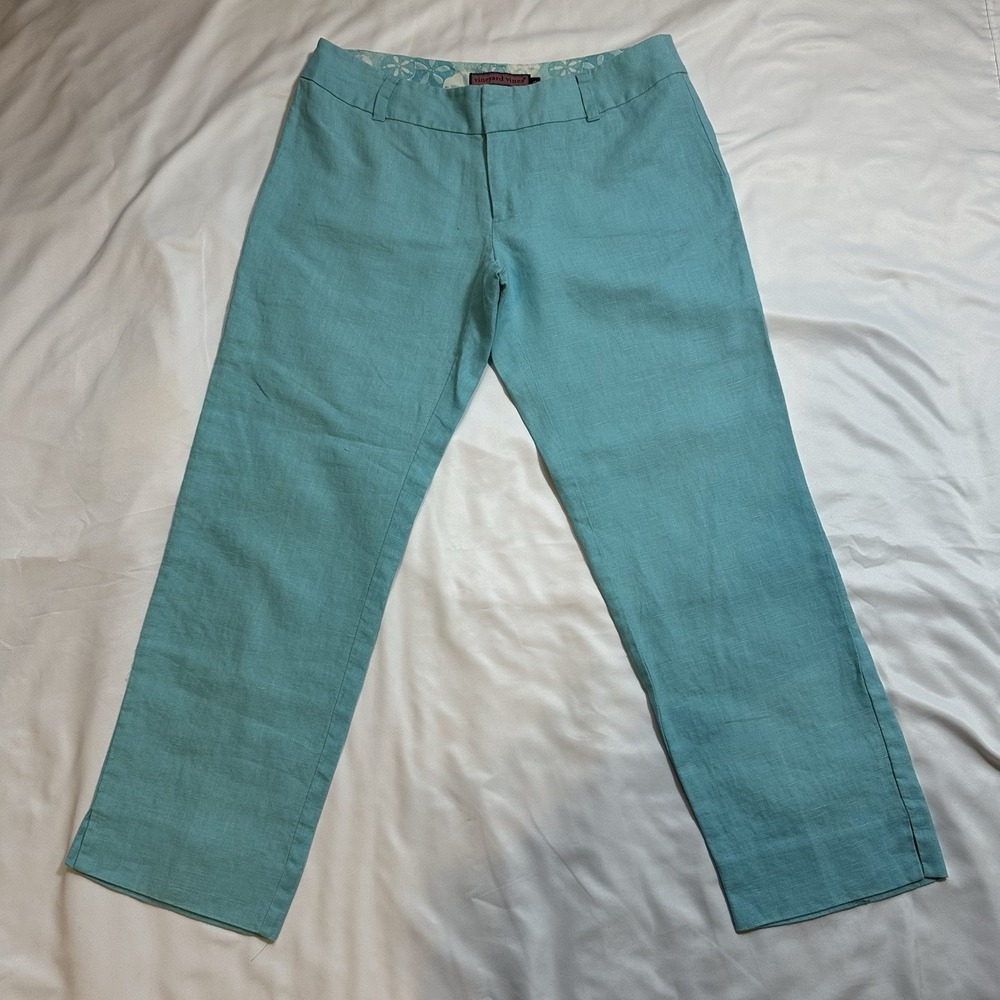 Vineyard Vines Women's Size 4 Aqua Linen Blend Cropped Pants Casual Resortwear - Picture 3 of 8